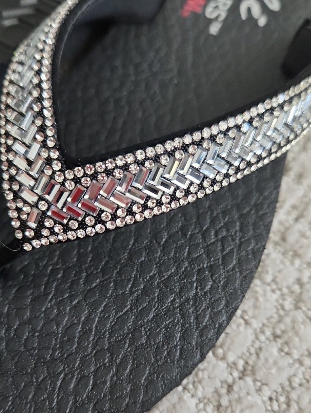Skechers Black Flip Flops with Silver Beaded Straps - Picture 4 of 4